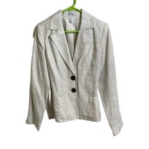 Kim Rogers Blazer Linen Jacket Sz 12 Beige Lined Single Breasted Pockets - $16.23
