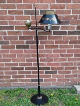 Tole Floor Lamp Black Gold Ivy Leaves Painted Faux Oil Lamp Student Vintage Elec - $197.99
