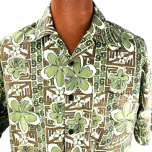 Giordano Collections Vintage Medium Aloha Hawaiian Tapa Hibiscus Green - £31.41 GBP