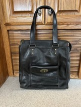 Vintage ? Fossil Black Leather Large Weekender Zip Top Shoulder Tote Bag - $66.49