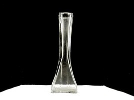 Europa Glass Square Bud Vase, 8 1/2&quot;,  Ribbed Sides, Flared Bottom, Vintage - $14.65