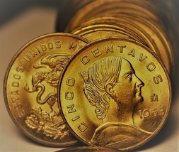 Gem Unc Roll (40) Mexico 1965 5 Centavos Coins~White Josefa~Free Shipping - £14.82 GBP