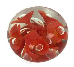 Joe St. Clair Studio Art Glass Trumpet Flower Paperweight Orange Clear  3-3/4&quot; - $31.43