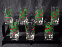 BARTLETT COLLINS 5.5&quot; Beverage Glass HOLLY &amp; BERRIES 12oz Tumbler - Set ... - $38.38