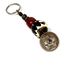 1936 East Africa 10 Cents Coin Beaded Key Ring Keychain - £12.78 GBP