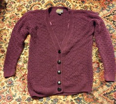 015 VTG Women&#39;s PAris Sport Club Sweater Large Button Front Purple Cardigan - £4.73 GBP