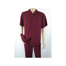 Men INSERCH 2pc Walking Leisure Suit Shirt Pants Set Short Sleeves 9356 Burgundy image 6