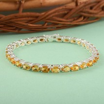 15 Ct Lab Created Oval Citrine Wedding Tennis Bracelet 7&quot; 14K Yellow Gold Plated - £165.28 GBP