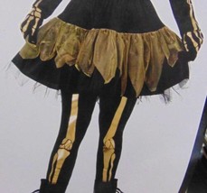 Girls Gold Skeleton Black Skirt Leggings Gloves 4 Pc Halloween Costume-size 4/6 - £15.92 GBP