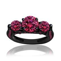 3.63 ct Pink Sapphire Black Sterling Silver Three Stone Solitaire Ring ALL SIZES - £729.95 GBP