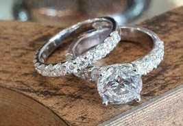 Juego de anillos de compromiso de diamante simulado de corte redondo de... - £229.66 GBP