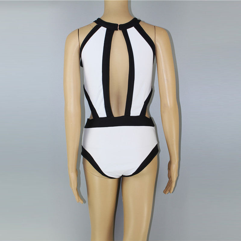 Ladies One Piece Swimwear Push Up Black and White Swimsuit High Neck Low Back AU Item image 15