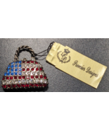 NEW Premier Design American Flag Rhinestone Purse Pin Brooch - Red White... - €15,46 EUR