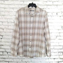 Tasso Elba Shirt Mens Large Beige Plaid Geometric Long Sleeve Cotton Button Up - £15.92 GBP
