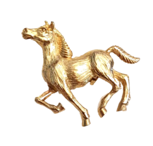 Horse Pin Trotting Stallion VTG Textured Gold Tone Equestrian Brooch Ger... - £15.52 GBP