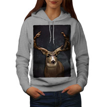 Wellcoda Beast Wild Animal Deer Womens Hoodie, Buck Casual Hooded Sweatshirt - £29.06 GBP