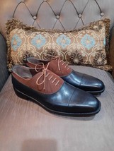 Handmade Men&#39;s Black Leather Brown Suede Cap Toe Lace Up Oxford Dress Shoes - $128.69+