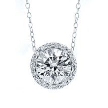 2 CT Round Certified Moissanite Solitaire Halo Pendant Necklace Sterling Silver - £96.61 GBP