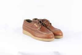 Vintage 90s Double H Womens 7 W Leather Steel Toe Lace Up Boat Shoes Bro... - $29.65