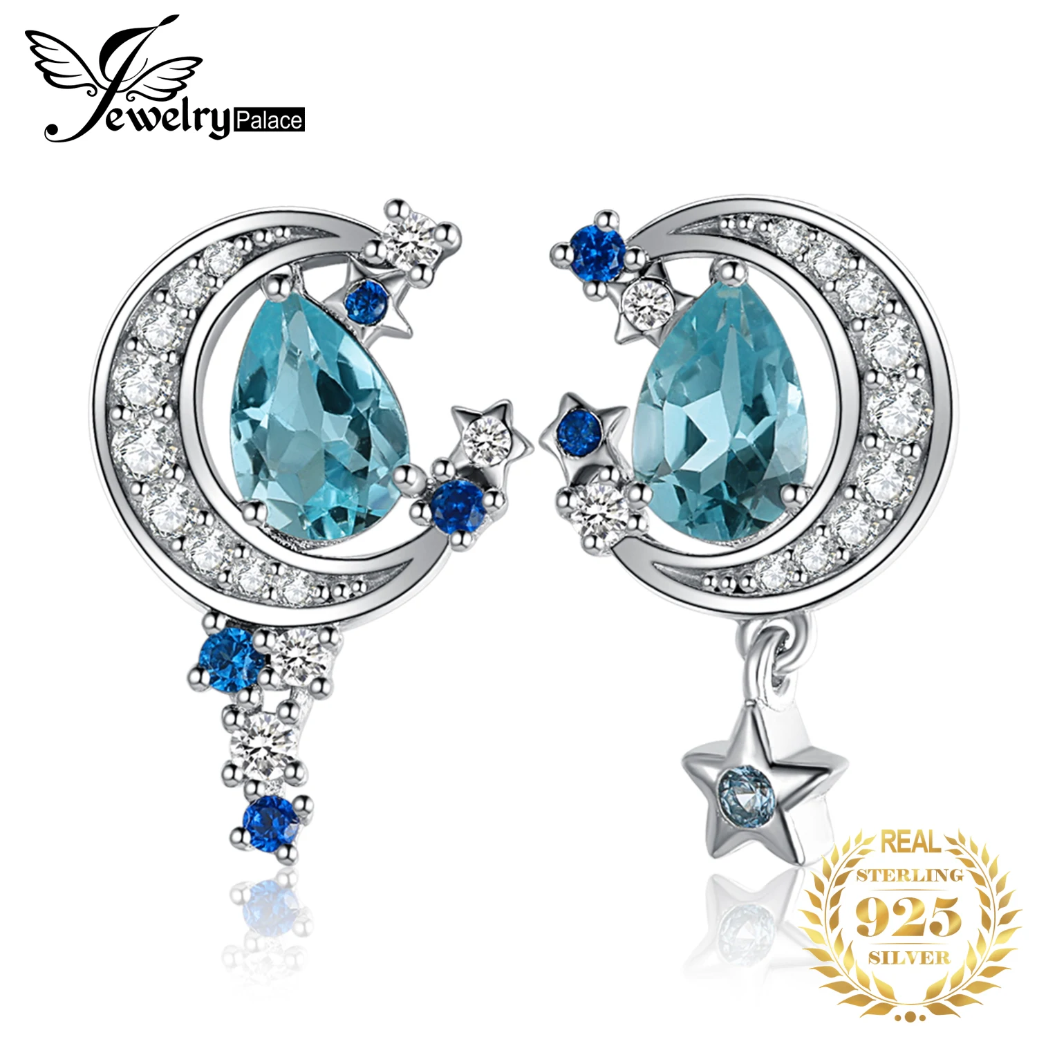 New Arrival Moon Star 2.7ct Genuine Sky Blue Topaz Created Sapphire 925 Sterling - £31.14 GBP