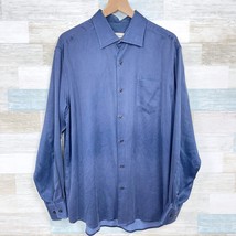 Tommy Bahama Silk Wool Sateen Shirt Blue Button Front Long Sleeve Mens L... - £39.46 GBP