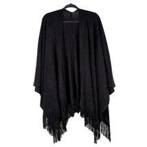 Womens Knit Shawl Wrap Black Fringe Winter Cozy Cardigan - £20.46 GBP