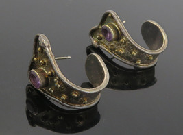 925 Sterling Silver - Vintage Amethyst Dark Tone J-Hoop Earrings - EG3307 - £38.08 GBP
