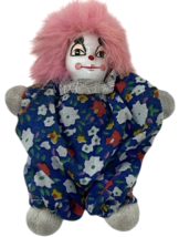 Vintage Porcelain Face Clown Doll 4.5" Sandbag Body Pink Hair Blue Outfit image 2