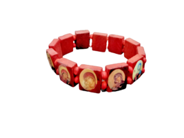 SAINT BEAD BRACELET Wood Stretch Religious Christian Icon Gift - $6.92