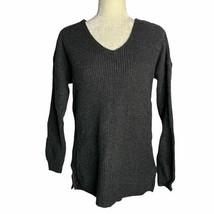 Nordstrom Dropped Shoulder Cable Knit Sweater M Grey V Neck Cotton Blend - £22.21 GBP