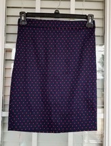 New J Crew Printed Pencil Skirt in Sateen Dot Career 00 Navy Blue Red Dots - $28.80
