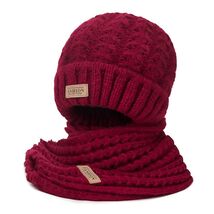 Wander Agio Women&#39;s Wool Knit Beanie &amp; Scarf Set Wine Red Size 7 Warm Thick - $6.52 CAD