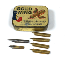 Vintage Gold Wing Macniven &amp; Cameron Ltd England Pen Nib Litho Tin Box Adv - £58.97 GBP