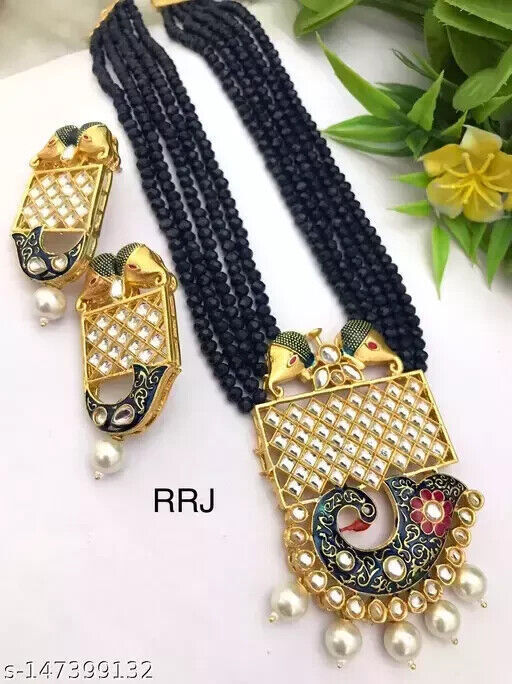 Primary image for Kundan Choker Meena Necklace Earrings Jewelry Set Trending Bridal Ethnic 01