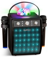 MASINGO M7 30W Karaoke Machine – 2 Wireless Mics, Disco Lights, TV Cable - $199.74 CAD