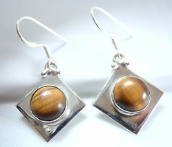 Tiger Eye Earrings 925 Sterling Silver Round Sphere Square Cube Dangle Drop New - $15.29
