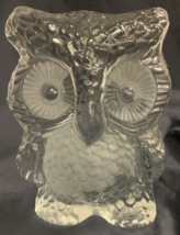 VIKING GLASS Frosted &amp; Clear Heavy 5 1/2&quot; OWL Bookend / Paperweight Vintage MCM - £9.20 GBP