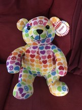 Beeposh Melissa &amp; Doug 18&quot; groovy plush bear hearts peace signs hope bear - £27.49 GBP