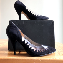 10 - Norma Kamali Vintage Black Clear Plastic Peek A Boo 90s Heels w/ Bo... - $55.00