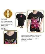 La Belle T-Shirt Flower Butterfly Black Top V Neck Short Sleeves 3XL Tee - £18.92 GBP