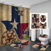 Jayden&amp;Madge 4Pcs/Set Western Shower Curtain, Vintage Brown Barn Star Texas Star - £46.80 GBP