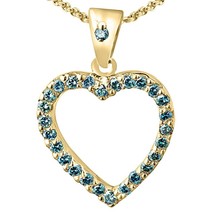 14K Yellow Gold Plated Ocean Blue Real Moissanite Heart Shape Pendant Necklace - $56.09