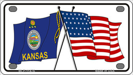 Kansas Crossed US Flag Novelty Mini Metal License Plate Tag - £11.72 GBP