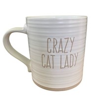 Cat Lover’s Crazy Cat Lady Coffee Mug Cup Cream &amp; Tan Stoneware 16 ozs. - £15.62 GBP