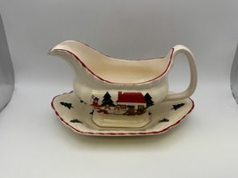 Mason&#39;s CHRISTMAS VILLAGE Gravy Boat with Underplate Made in England b - $69.99