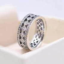 S925 Sterling Silver Vintage Fascination with Clear CZ Ring Woman Jewelry - £19.82 GBP