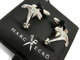 Vintage Marc Ecko Anchor Cufflinks Silver Tone Cut &amp; Sew On Original Card - £23.52 GBP