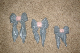 Homco 3 Blue and Pink Bows Wall Accent Set Home Interiors &amp; Gifts 7601 - $8.00