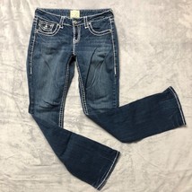 LA Idol Jeans Womens 5 29 x 33 Bedazzled White Stitched Blue Denim - £14.17 GBP
