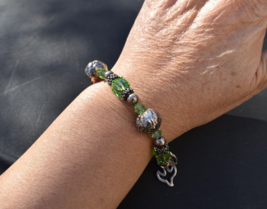 Designer Sterling Silver Green Crystals Modernistic Bracelet  7.5 inches - $38.00